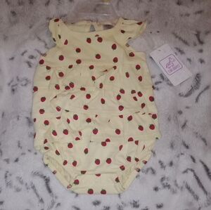 Swiggles Yellow Baby Bodysuit with Red Strawberry Print
